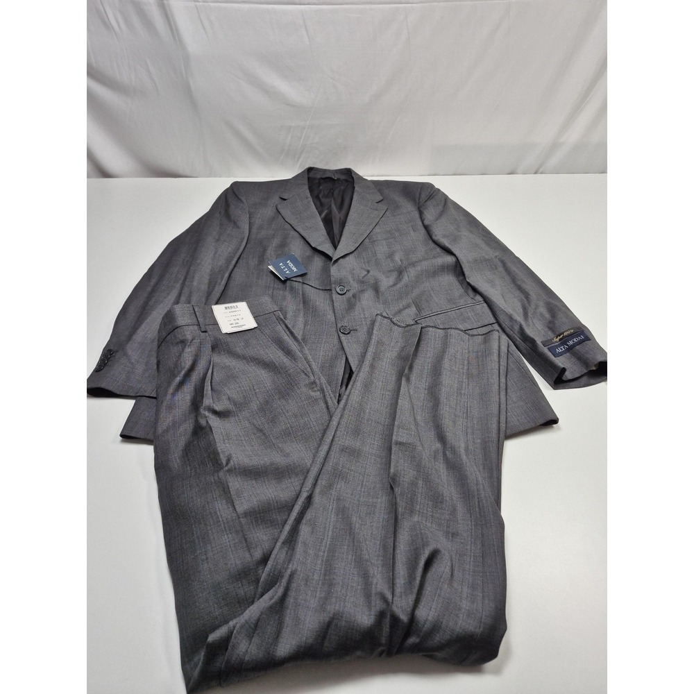 Alta Moda Suit Mens 44 Long Gray Wool Super 120s Plaid 2 Piece 38x36 Italy NWT